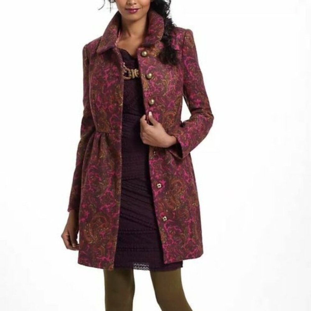 Anthropologie Plenty by Tracy Reese Pink and Brown Paisley Trench Coat